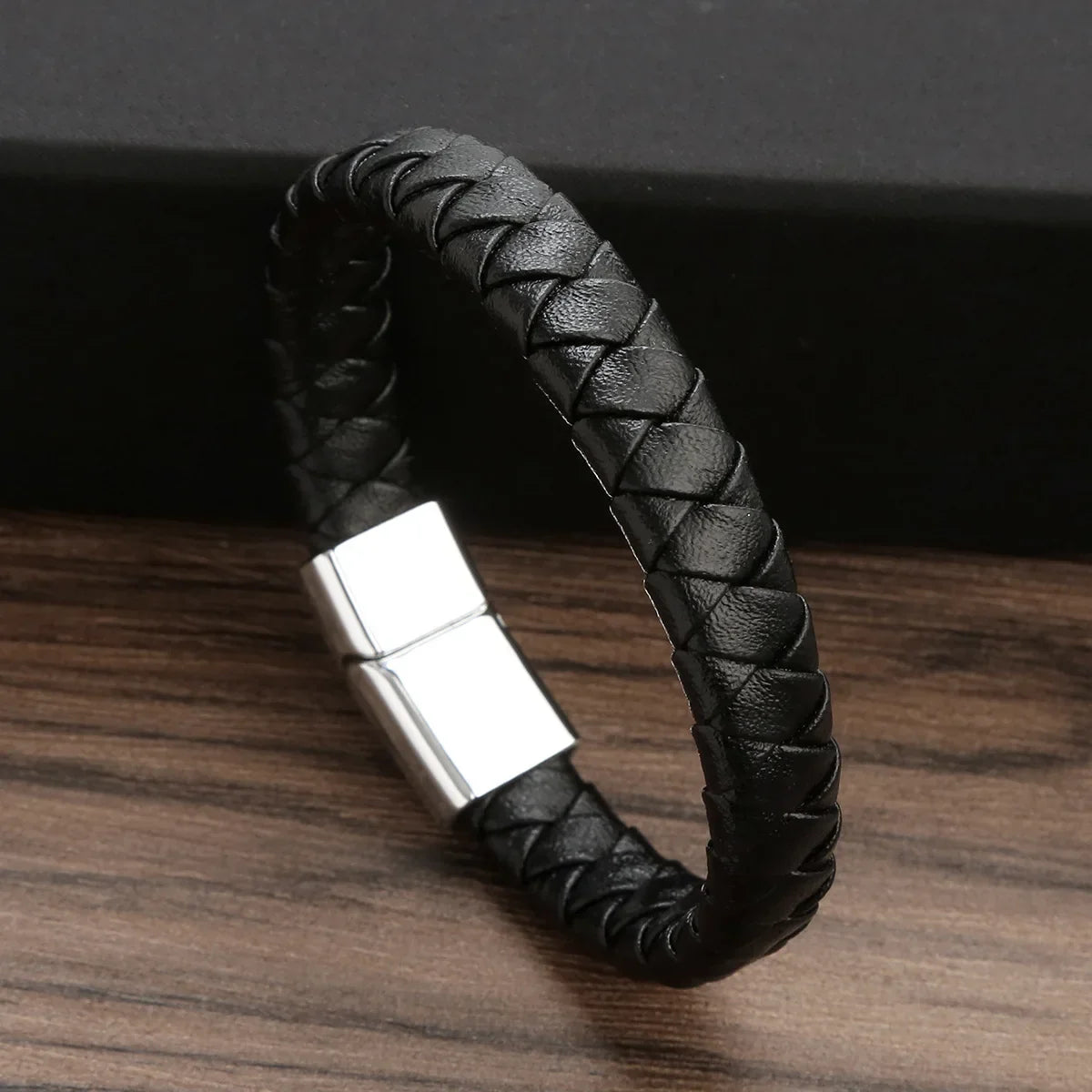 Punk Men Leather Braided Bracelet Hand-Woven Classic Stainless Steel Magnetic Clasp Leather Bangle-Dollar Bargains Online Shopping Australia