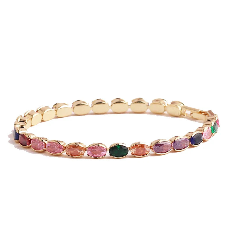 Rainbow Crystal Tennis Bracelets For Women Bracelet Set 18K Gold Silver Colorful Zirconia Femme Bridal Wedding Jewelry-Dollar Bargains Online Shopping Australia