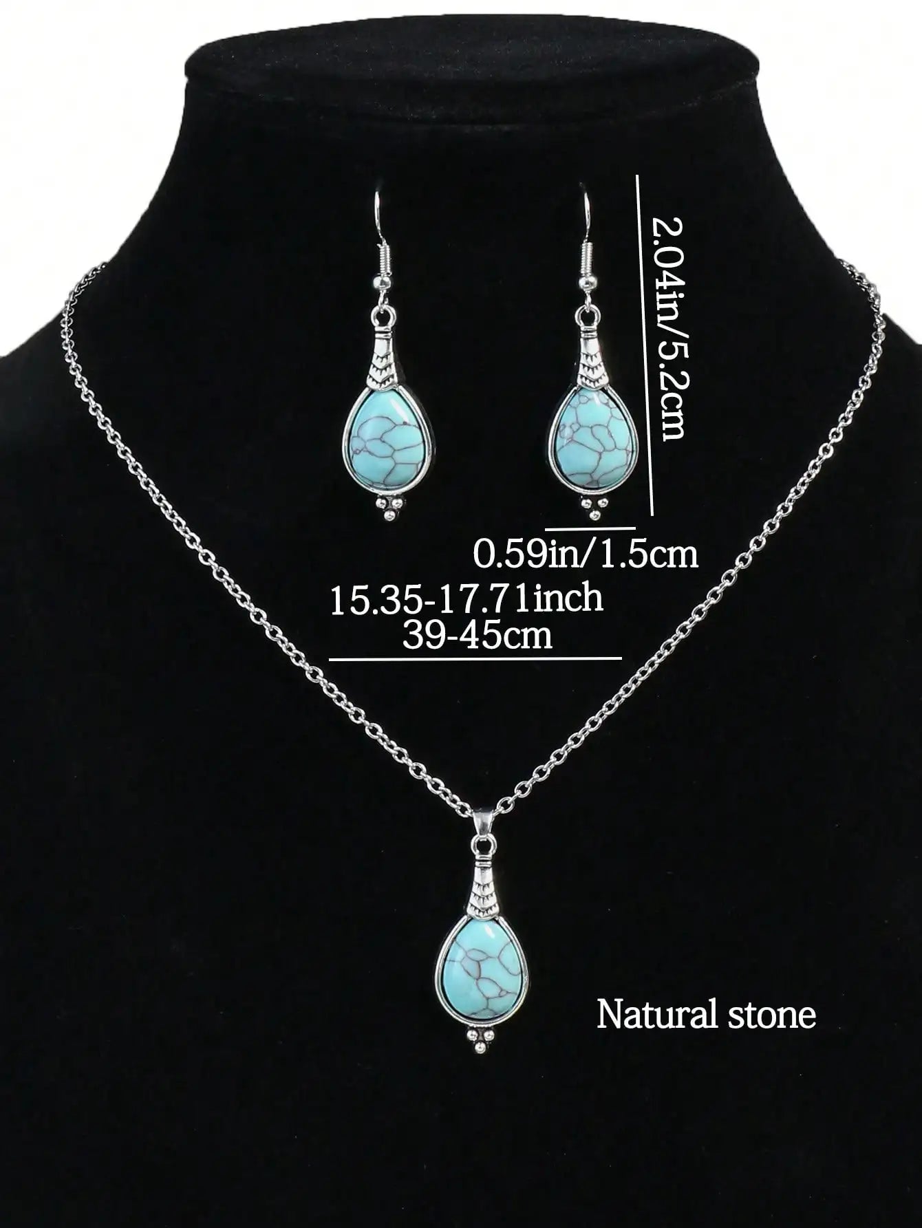 Bohemian Holiday Style Jewelry Set Women's Water Droplet Stone Inlaid Classic Simple Earrings Short Necklace-Dollar Bargains Online Shopping Australia