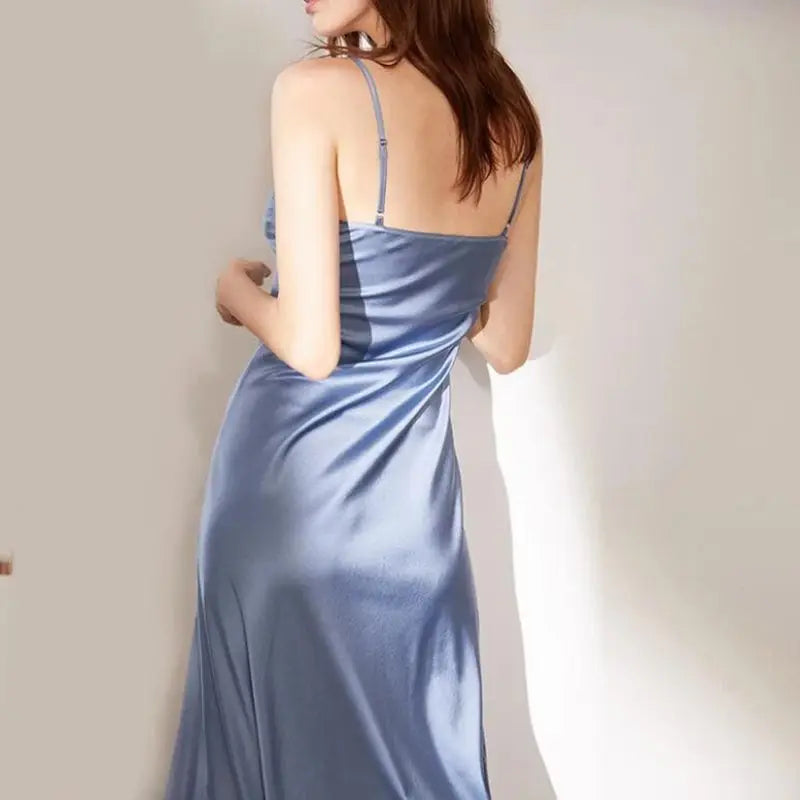 Women Adjustable Strap Satin Long Birthday Party Dresses Maxi Beach Sundress Robe-Dollar Bargains Online Shopping Australia