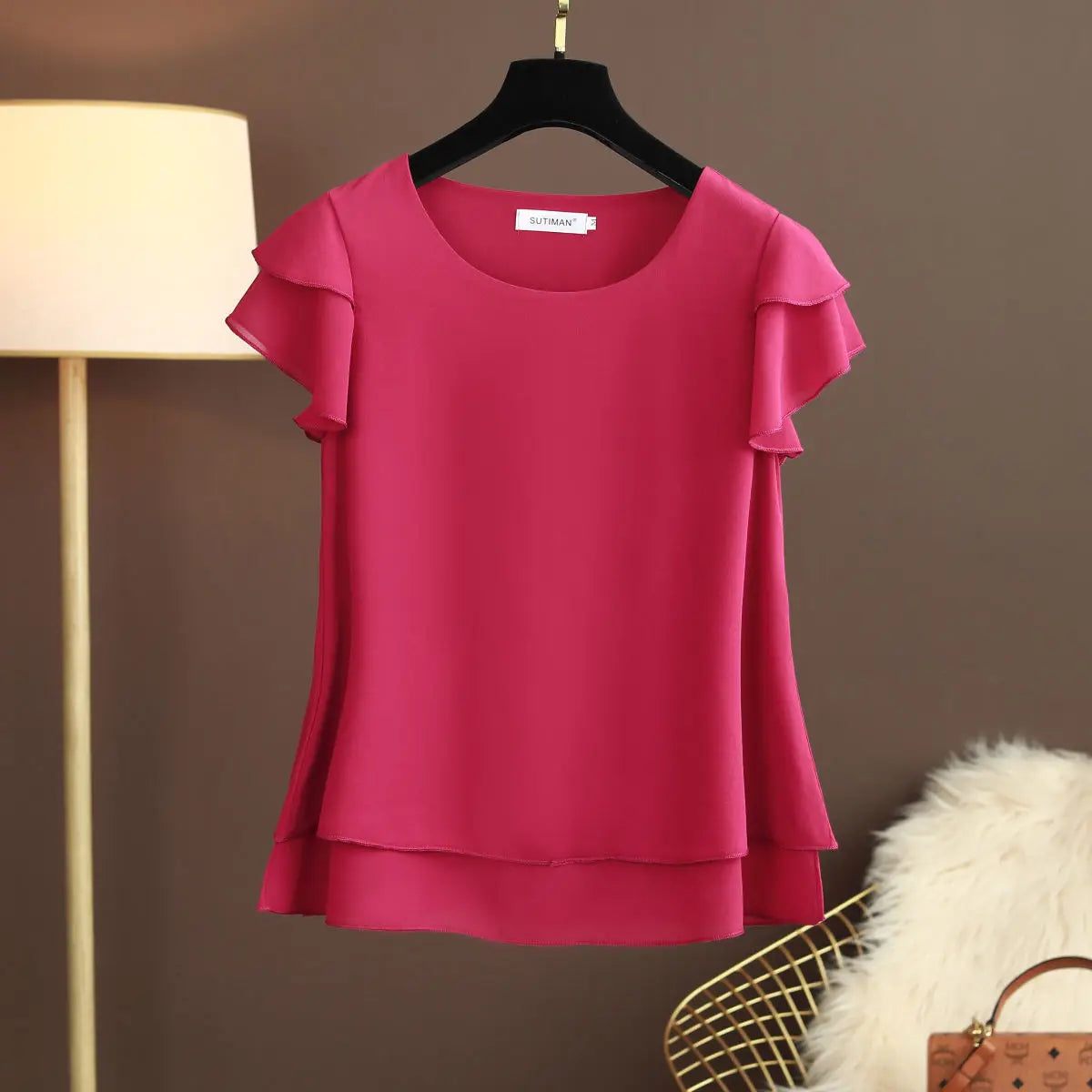 Women Blouse Loose O-Neck Chiffon Shirt Female Short Sleeve Oversized Shirts-Dollar Bargains Online Shopping Australia