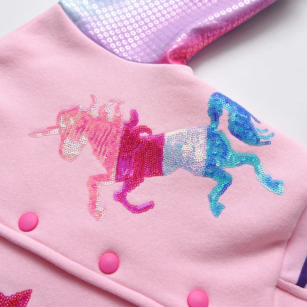 Kids Autumn Winter Thick Jacket and Coat Girls Unicorn Sequined Appliqued Pink Outwear Kids Cotton Casual Sport Jackets-Dollar Bargains Online Shopping Australia