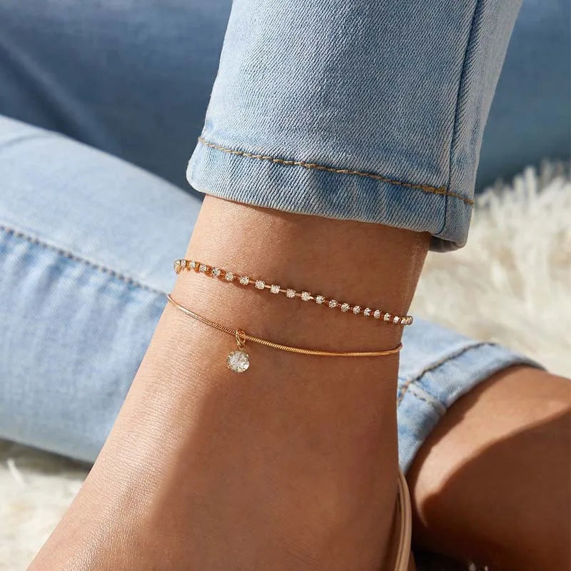 Fashion Colorful Crystal Beads Anklets for Women Boho Gold Color Chain Ankle Bracelet Leg Bracelet Ocean Beach Foot Jewelry-Dollar Bargains Online Shopping Australia