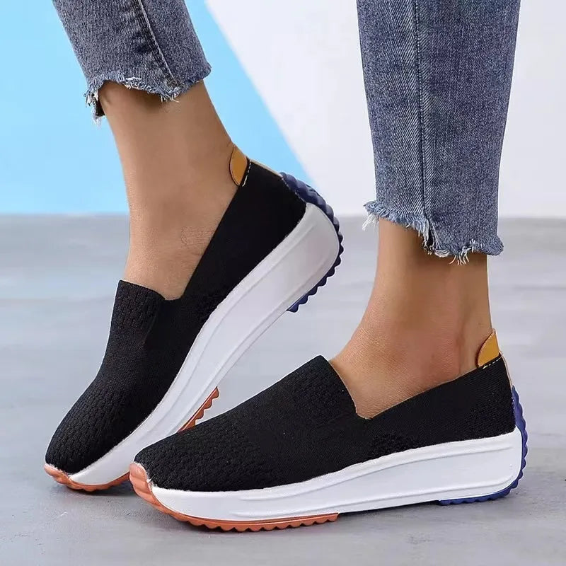 Spring Women Sneakers Mesh Flats Thick Sole Wedge Slip-on Female Shoes Lady Breathable Cozy Concise Casual Sports Walking Shoes-Dollar Bargains Online Shopping Australia