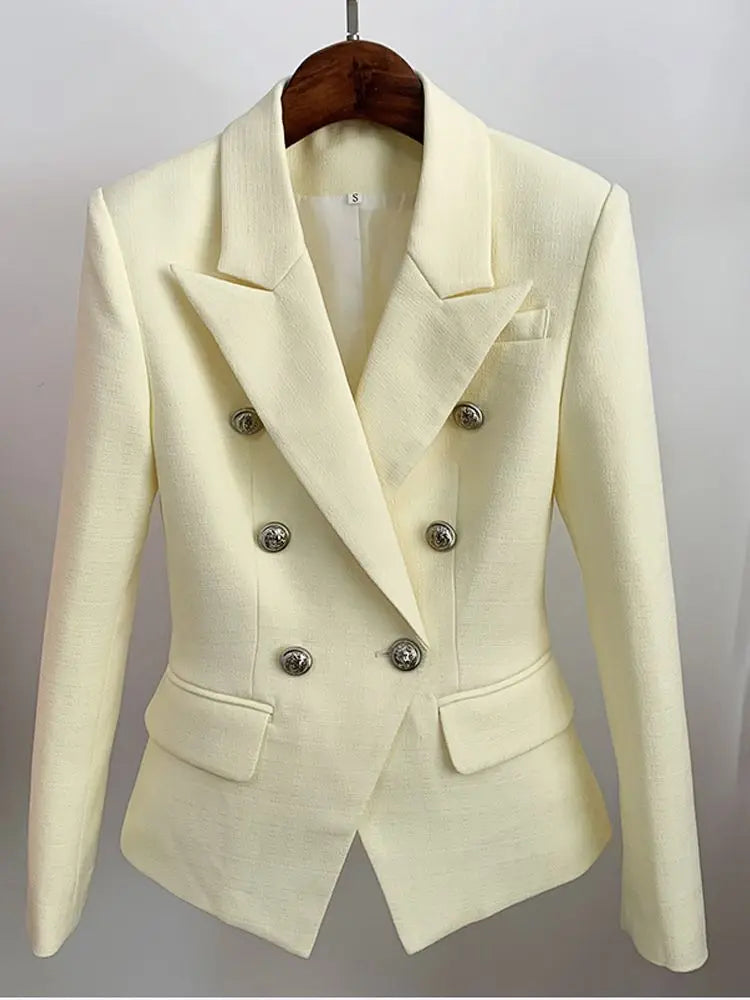 Classic Baroque Designer Jacket Women's Metal Lion Buttons Double Breasted Textured Blazer Mint Green-Dollar Bargains Online Shopping Australia