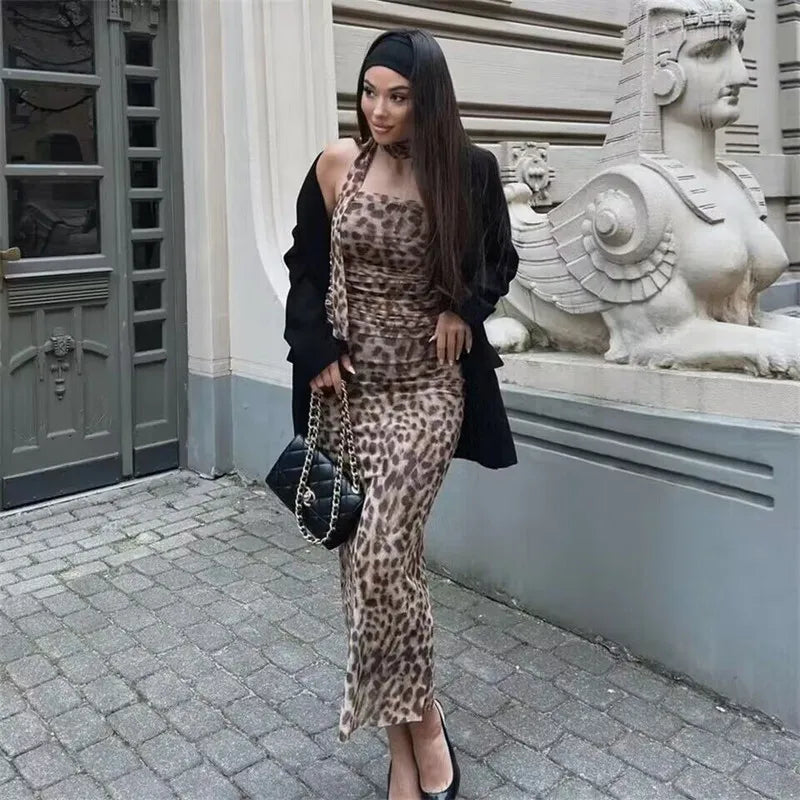 Leopard Print Tulle Crop Top Woman Ruched Off Shoulder Bandeau Top Women Sleeveless Backless Tube Top-Dollar Bargains Online Shopping Australia