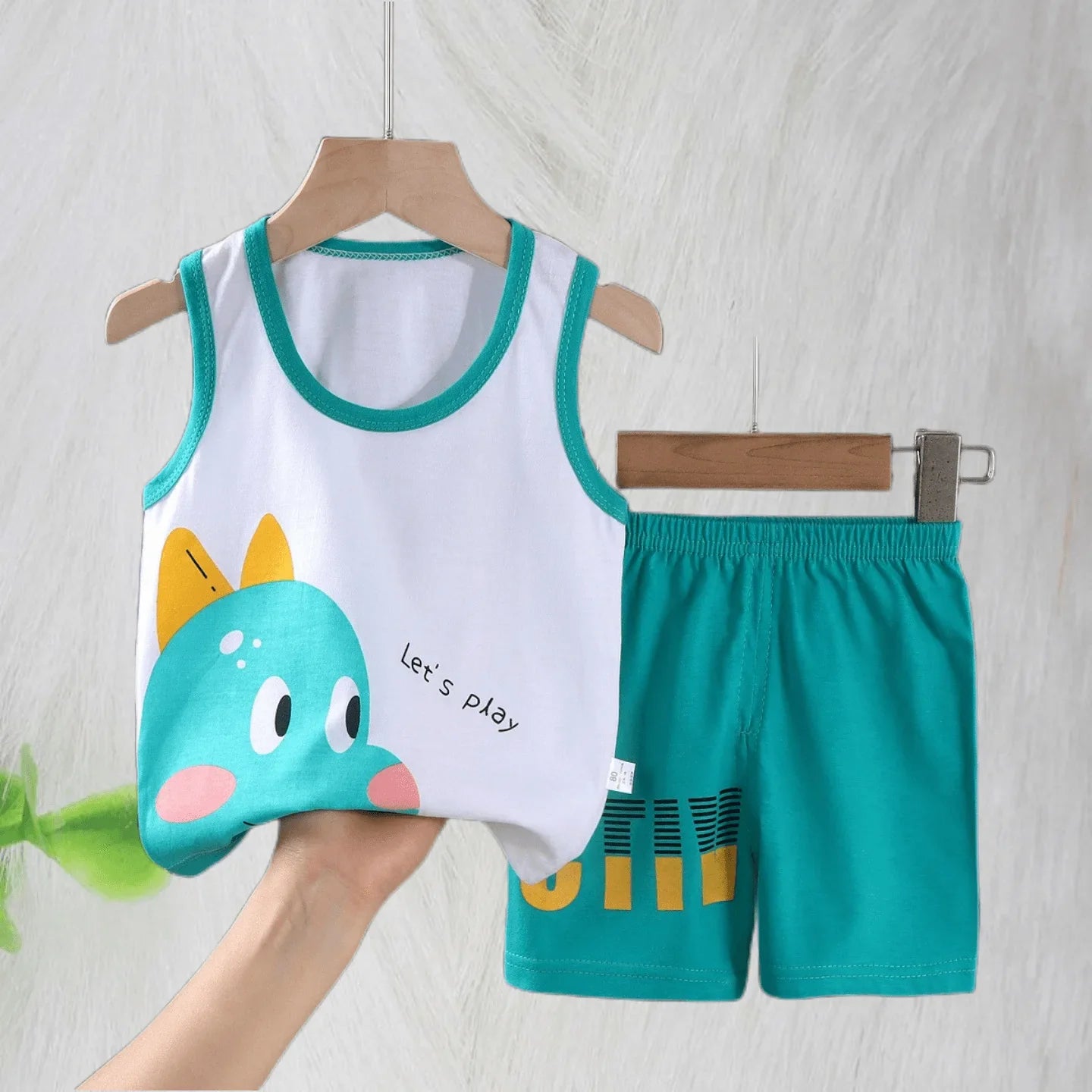 Boys Vest Set Summer Cotton New Clothes Children's Sleeveless Cartoon Wool Comfort Set Class A Thin Two-piece Set for 6-9months-Dollar Bargains Online Shopping Australia