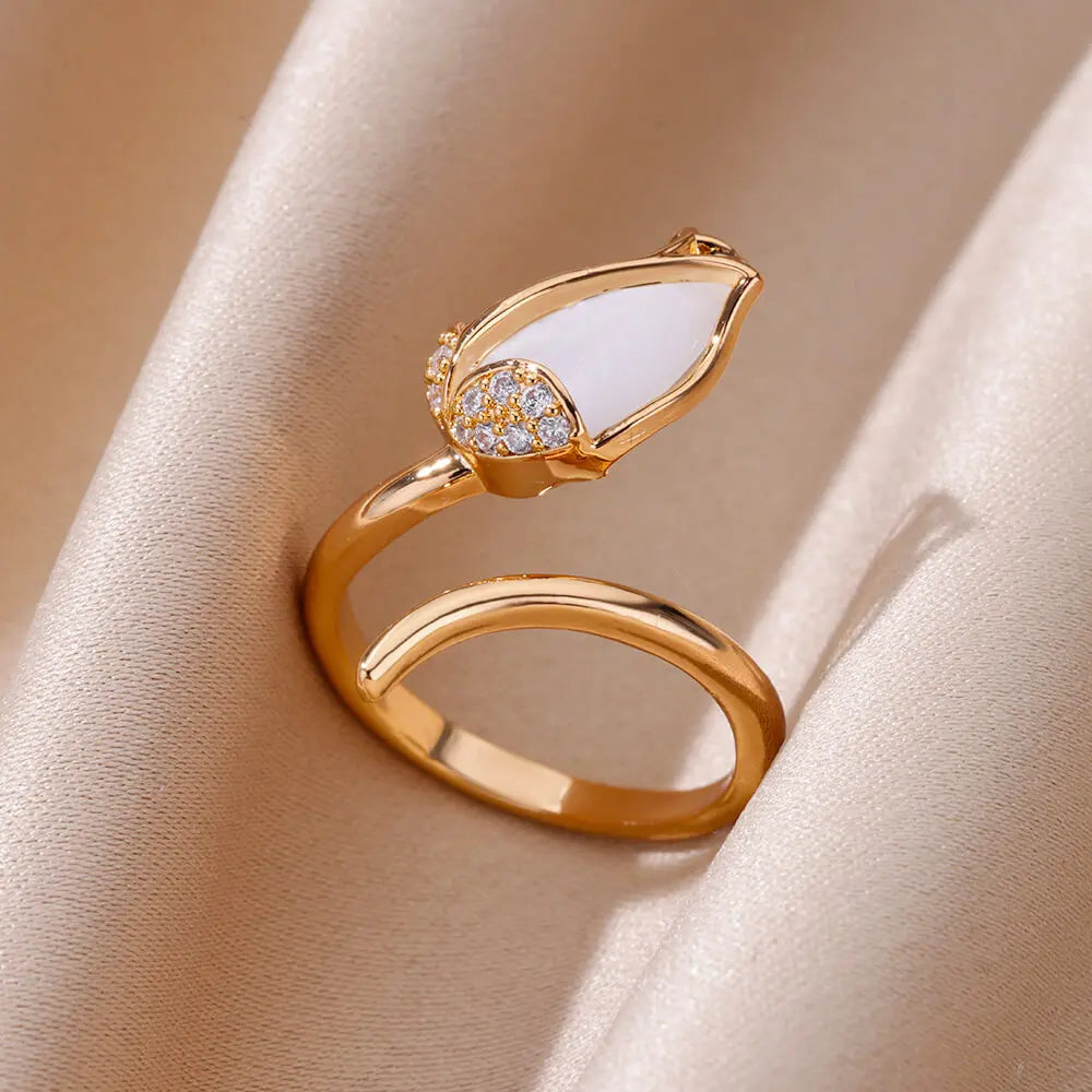 Pink Zircon Flower Rings for Women Gold Color Stainless Steel Ring Elegant Luxury Aesthetic Jewelry-Dollar Bargains Online Shopping Australia