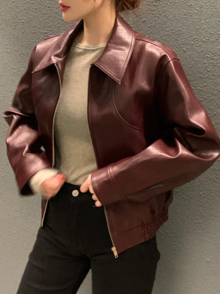 Trench Leather Jackets Women Streetwear Moto Biker Zipper Leather Jacket Casual High Street Cropped Leather Coats-Dollar Bargains Online Shopping Australia