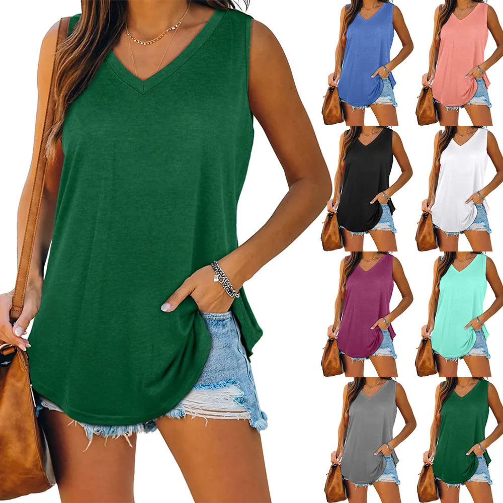 Womens Tank Tops V Neck Basic Solid Color Casual Flowy Summer Sleeveless-Dollar Bargains Online Shopping Australia