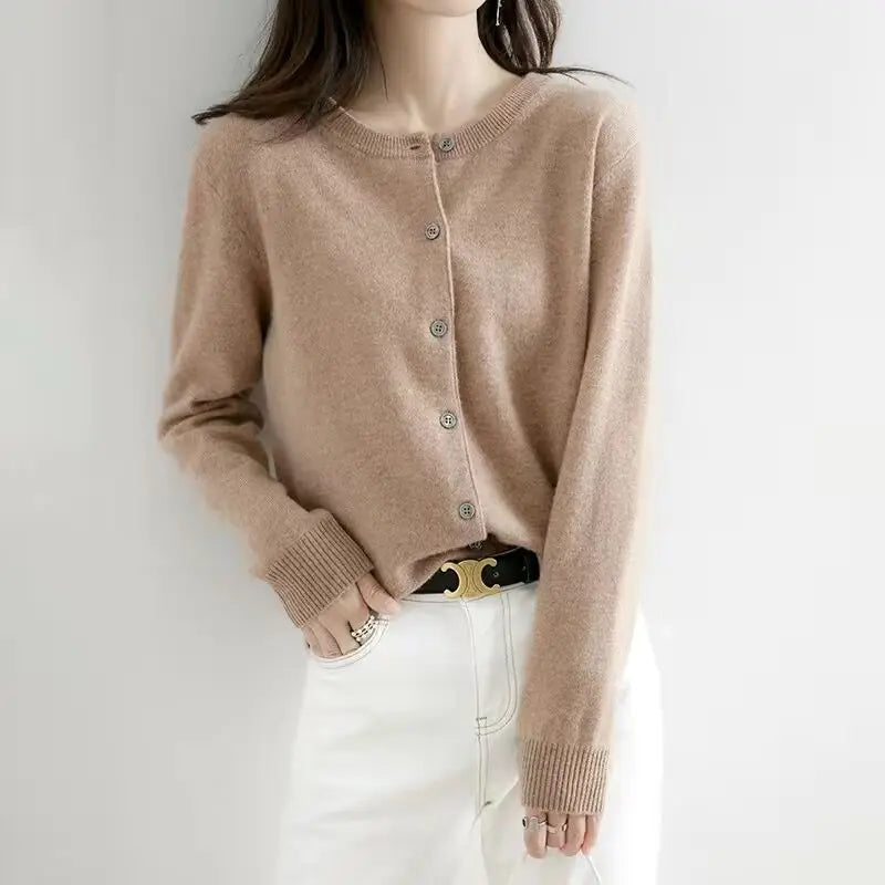 Women Cardigans Sweater O-neck Spring Autumn Knitted Cashmere Cardigans Solid Single Breasted Womens Sweaters-Dollar Bargains Online Shopping Australia