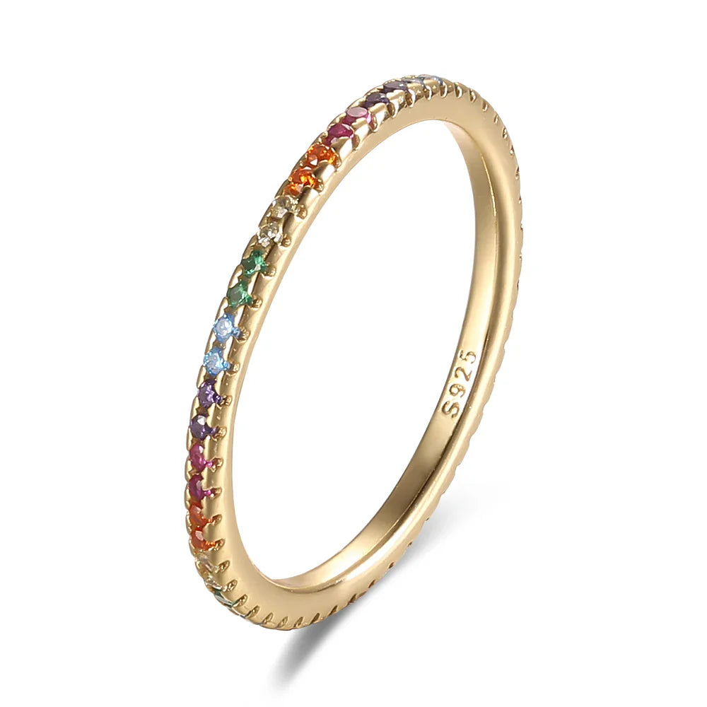 Real 925 Sterling Silver Colorful CZ Rings Stack-able Personalized Gold Color Platinum Plated for Women Fine-Dollar Bargains Online Shopping Australia