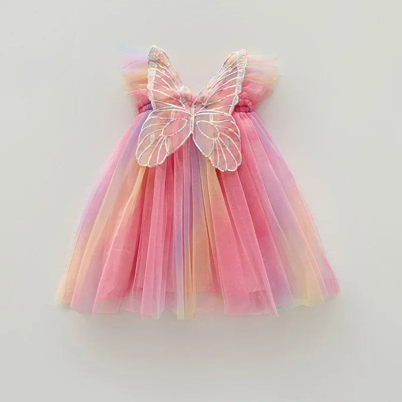 Girls Organza Wings Rainbow Mesh Dress Sleeve Baby Princess Dress Birthday Party-Dollar Bargains Online Shopping Australia