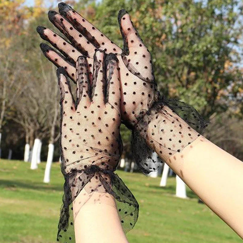 Elegant Wedding Bridal Gloves Soft Tulle Dots Ruffle Short Lace Gloves Bridesmaid Gloves Party Mittens Wedding Accessories-Dollar Bargains Online Shopping Australia