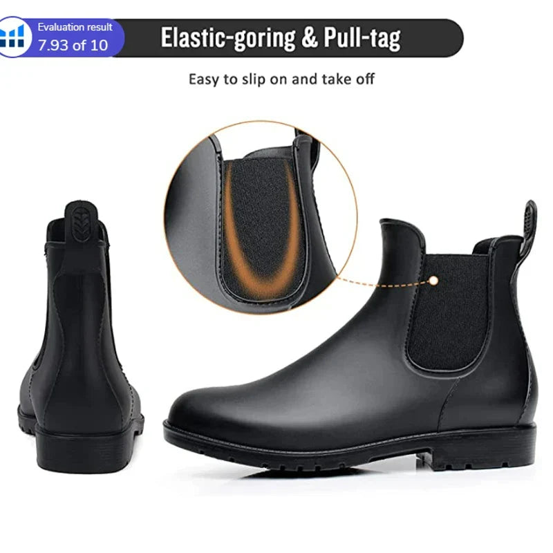 Women Fashion Chelsea Rain Boots Basic Shiny Ankle Boots Waterproof Shoes with Elastic Band Non-slip Comfortable Boots-Dollar Bargains Online Shopping Australia