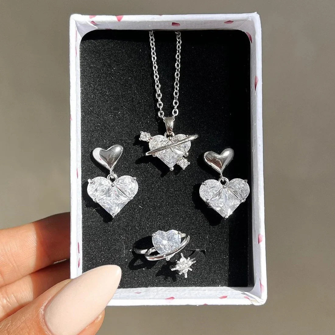 Crystal Angel Wings Heart Pendant Necklaces Set Ladies Girl Simple Y2K Pink White Zircon Love Elegant Necklace Women Jewelry Set-Dollar Bargains Online Shopping Australia