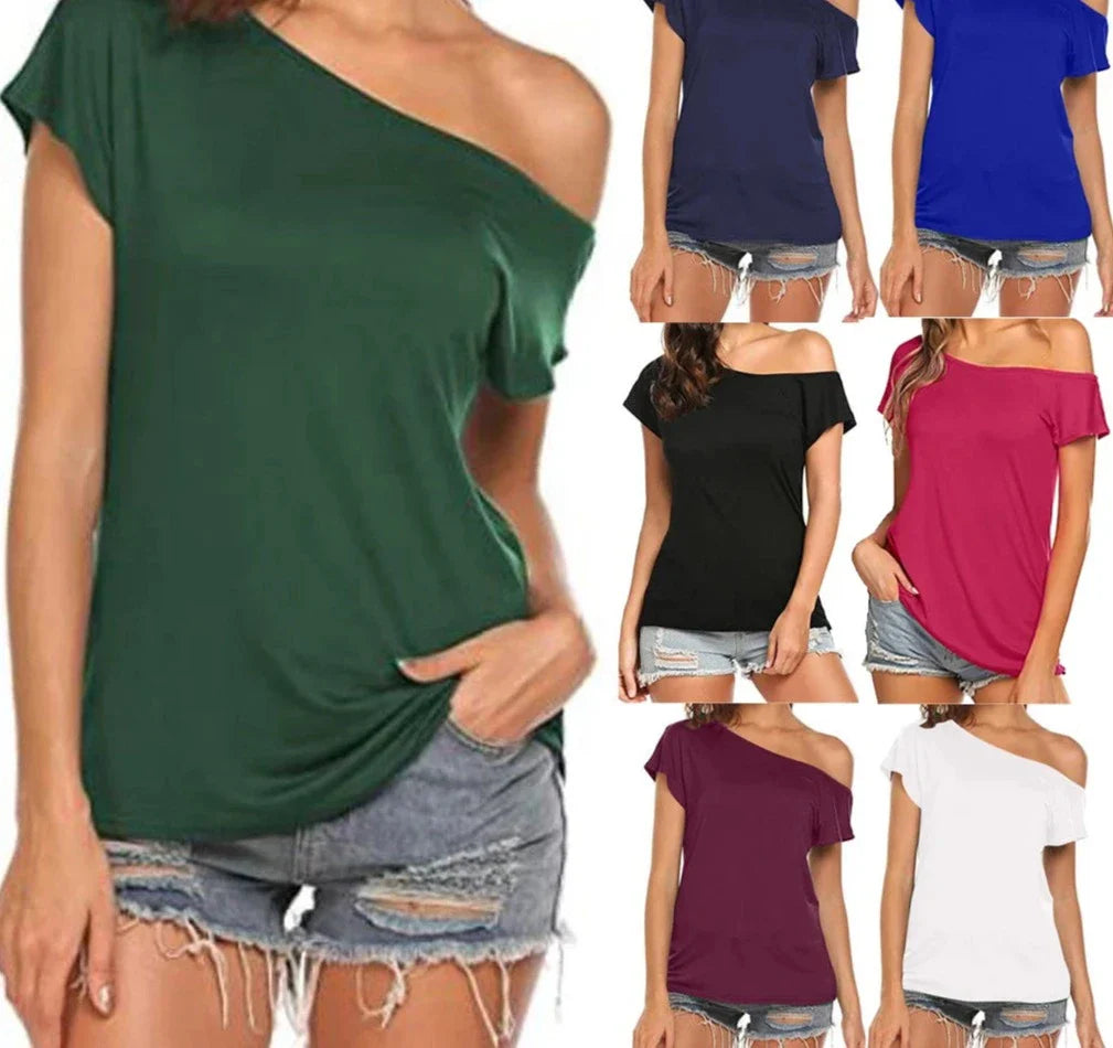 Fashion Women's tshirt Slim Casual Off Shoulder Short Sleeve T Shirts Summer Tops Tee Shirt Women Clothes-Dollar Bargains Online Shopping Australia