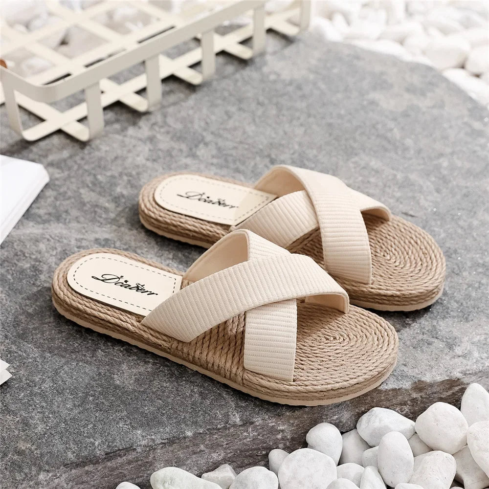 Ladies New Slippers Summer Cross Drag Fashion Hemp Rope Outer Wear Slippers Casual Sandals and Slippers-Dollar Bargains Online Shopping Australia