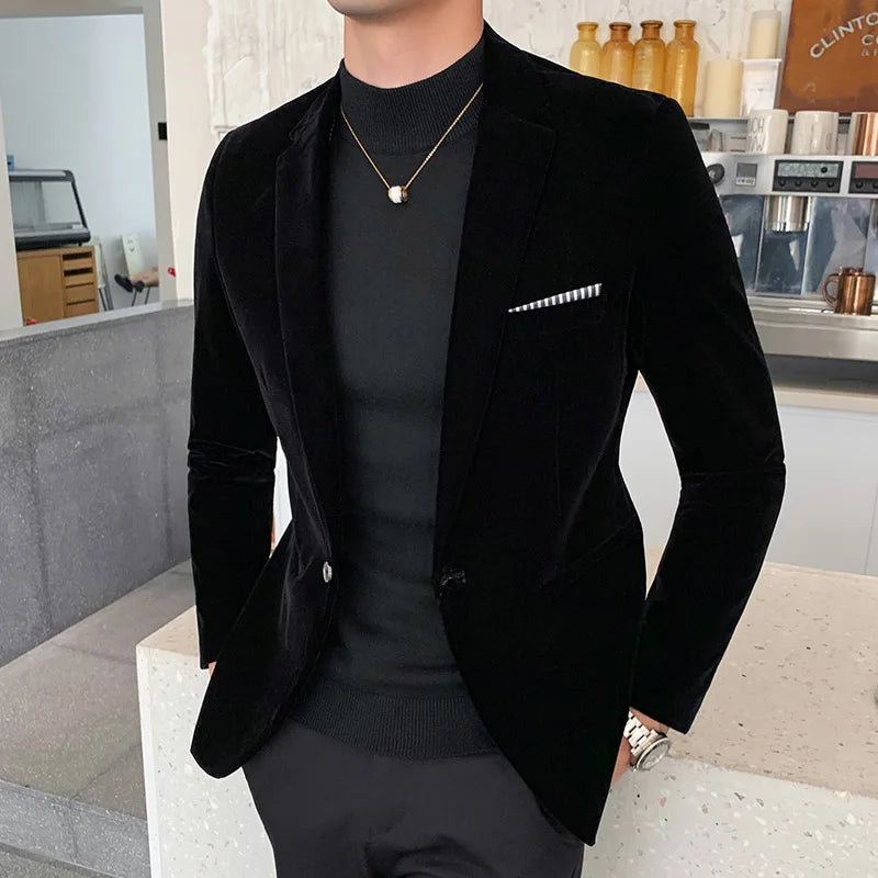 Velvet Wedding Dress Coat Mens Blazer Jacket Fashion Casual Suit Jacket Stage Men's Business Blazers Costume