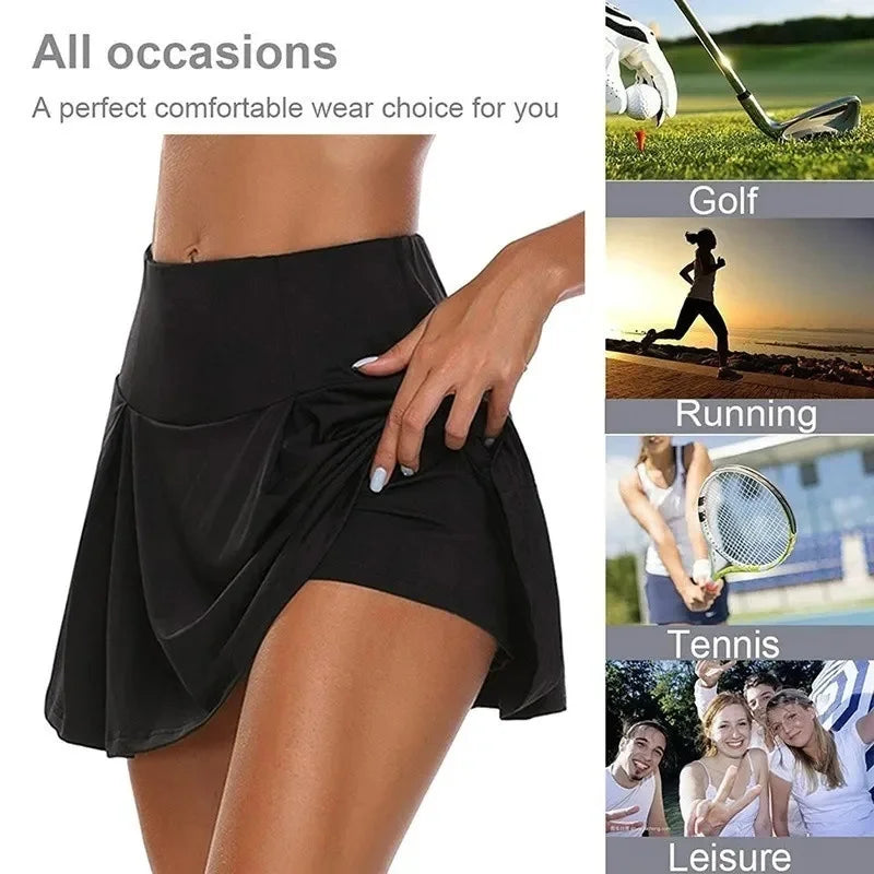 Women Skrits Summer Above Knee Double-Layer Sports Shorts Dress Quick Drying Yoga Sports Leggings Fitness Shorts
