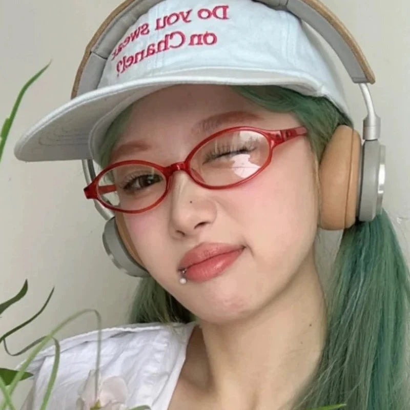 Japanese Harajuku Retro Oval Glasses Frame Women No Makeup Fashion Anti-blue Glasses Men Contrasting Cute Decorative Glasses