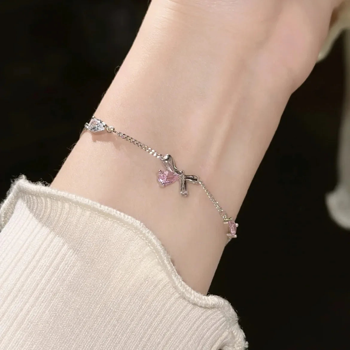 Shiny Pink Crystal Cherry Blossom Bracelets For Women Girls Sweet Moon Bow Flowers Zircon Bracelet Party Aesthetic Egirl Jewelry-Dollar Bargains Online Shopping Australia