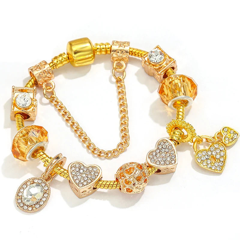 Luxury Crystal Bees Gold Color Charm Bracelet For Girl Murano Glass Beads Fine Bracelet For Women Couple DIY Jewelry Gift-Dollar Bargains Online Shopping Australia