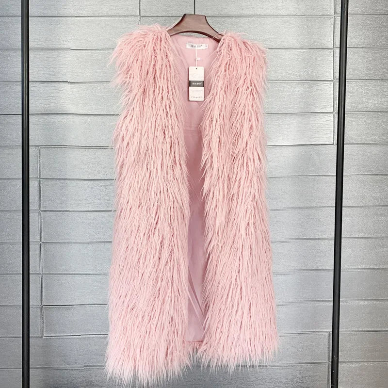 Faux Fur Women Long Vest Colorful Warm Faux Fur Big Size Plush Coats Female Jacket Autumn Winter Furry-Dollar Bargains Online Shopping Australia