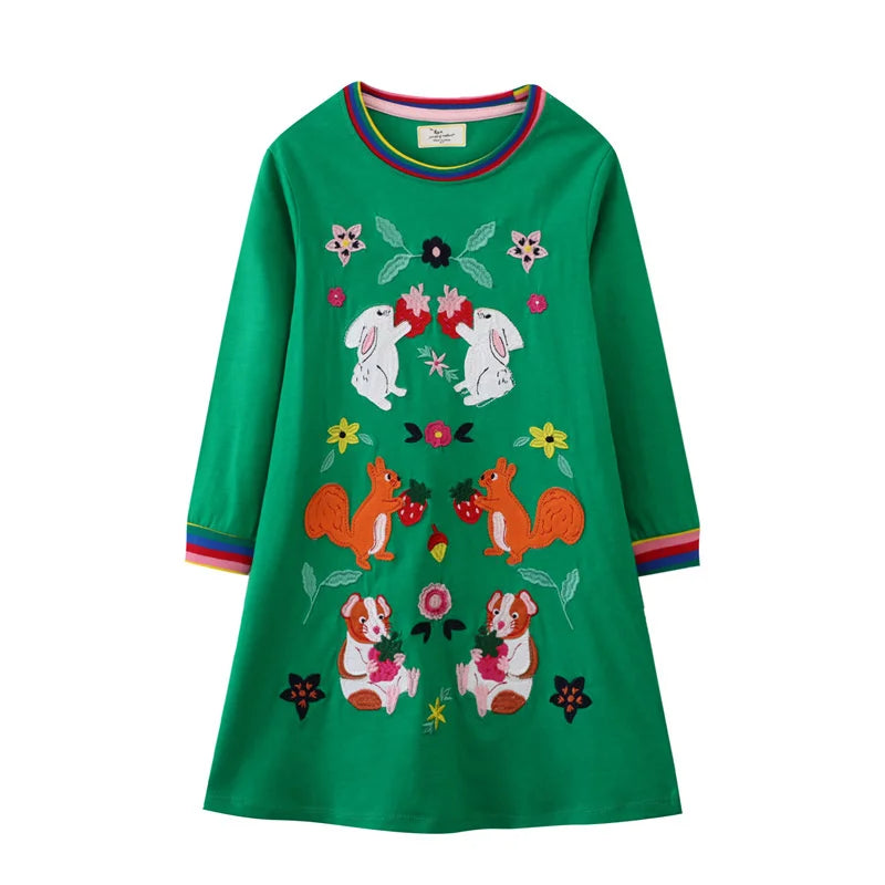 Children's School Dresses With Pockets Pen Embroidery Long Sleeve Autumn Kids Preppy Style Dress-Dollar Bargains Online Shopping Australia