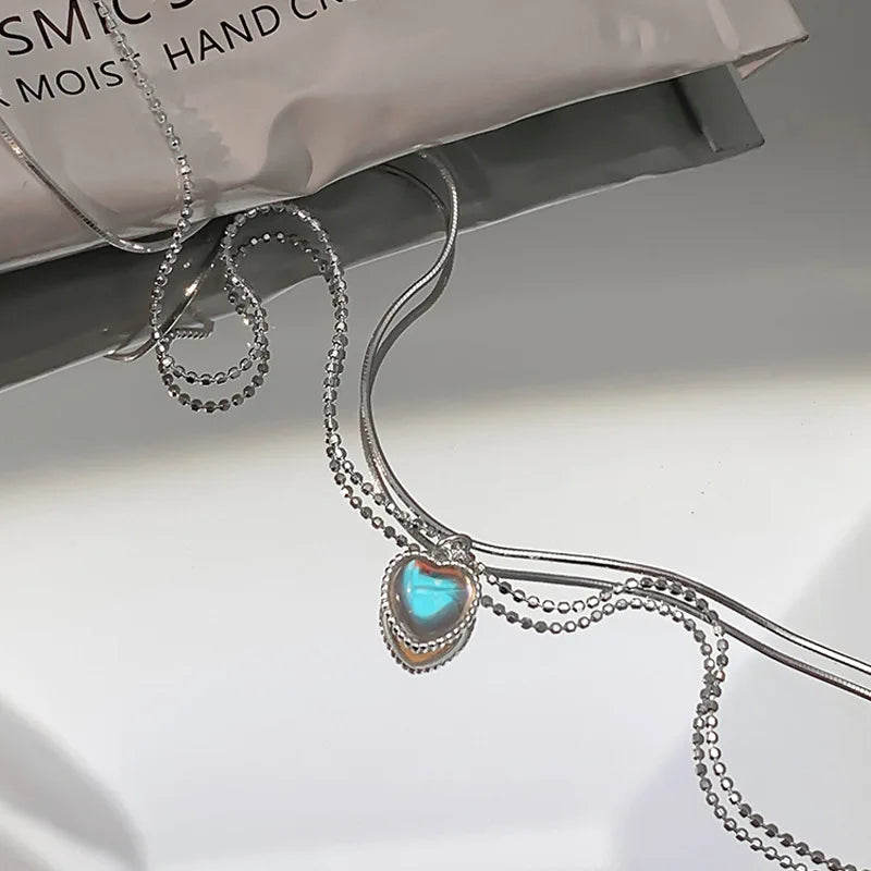 Kpop Heart Necklace French Lucky Bean Love Clavicle Chain Korean Simple Female double layer Necklace Female Pendant for Women-Dollar Bargains Online Shopping Australia