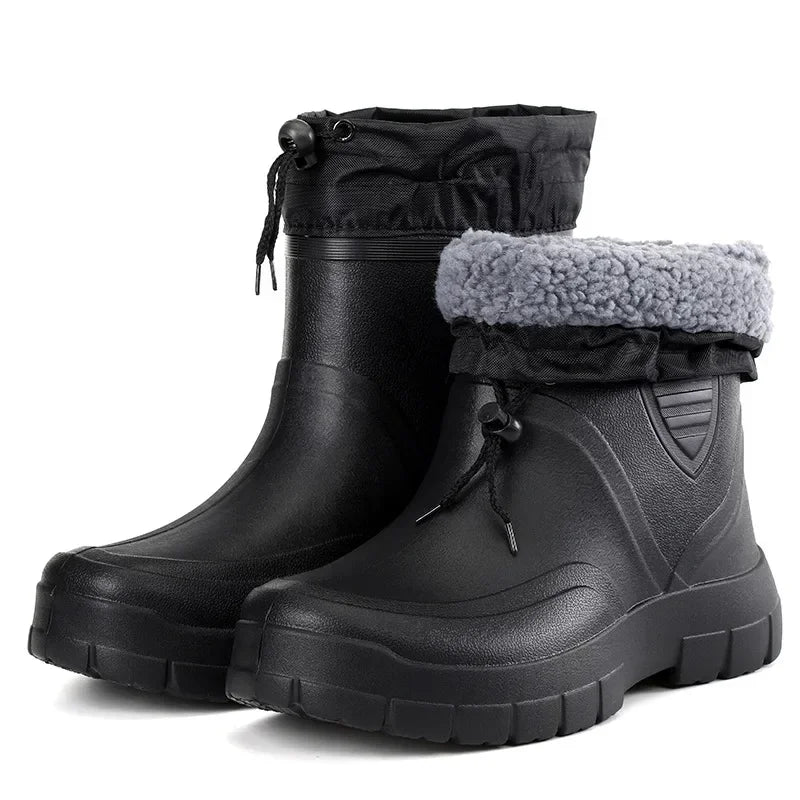 Winter Windproof Cotton Rain Boots Men Warm Light Ankle Rainboots Fashion Black Slip on Rain Shoes Men Waterproof Work-Dollar Bargains Online Shopping Australia