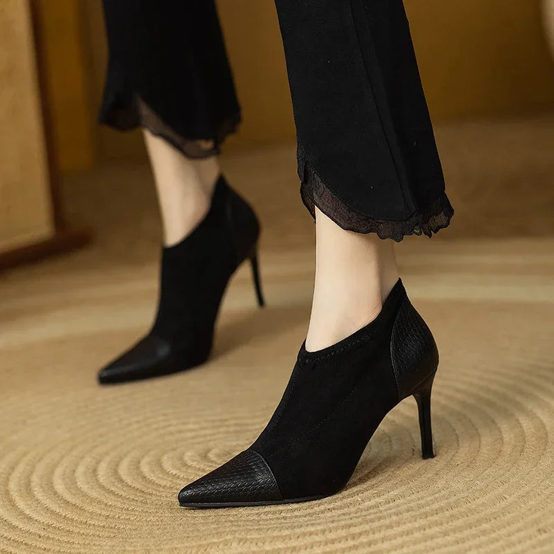 Spring Autumn Thin Heel Short Boots for Women Sexy Stiletto Heel Pointed Toe Female Ankle Boots 2024 Fashion Slip-On Socks Boots