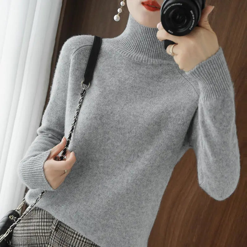 Turtleneck Pullover Cashmere Sweater Women Pure Color Casual Long-sleeved Loose-Dollar Bargains Online Shopping Australia