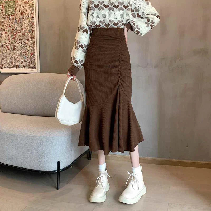 High Waist Midi Skirts Women Slim Fit Hip Mermaid Skirt Woman Korean Ruffles-Dollar Bargains Online Shopping Australia