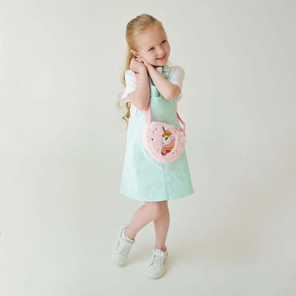 Heart shaped  Shoulder Bag Unicorn Cartoon Plush Love Crossbody Bag Kindergarten Girls' Candy Storage Bag