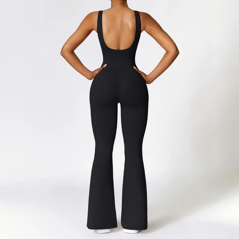 Woman Gym Outfits Fashion Seamless Sporty Jumpsuit With Flare Pants One Piece Yoga Dance Jumpsuit Female Fitness Sport Overalls