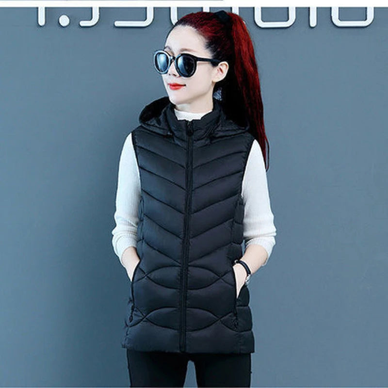 Woman Vest Autumn Winter Warm Down Cotton Vests Female Thick Removable Hooded Waistcoat Women's Sleeveless Jacket Vest Coat