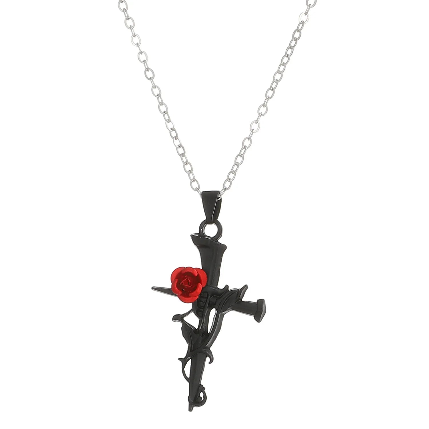 Gothic Rose Red Love Necklace Women's Y2K Grunge Jewelry Dainty Silver Color Tonebloody Human Heart Pendant Personalized Gifts-Dollar Bargains Online Shopping Australia