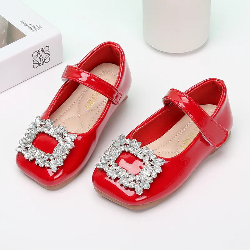 Kids Shoes for Girl Leather Shoes Fashion Rhinestone Flat Heels Infant Girls Party Shoes