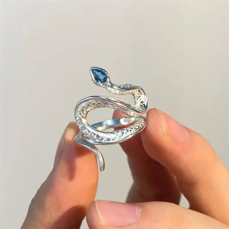 Vintage Micro-Inlaid Zircon Snake Ring Finger Ring for Women Ins Adjustable Crystal Puck Rings Girls Party Engagement Jewelry-Dollar Bargains Online Shopping Australia