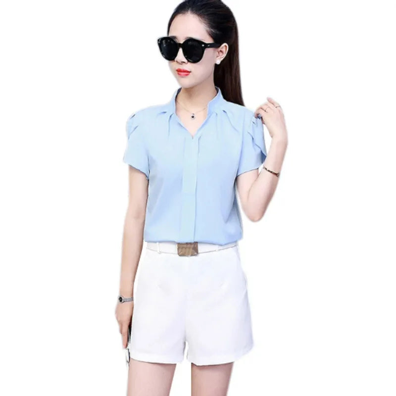 Women White Shirt Female Short Sleeve Shirt Fashion Leisure Chiffon Blouse Tops-Dollar Bargains Online Shopping Australia