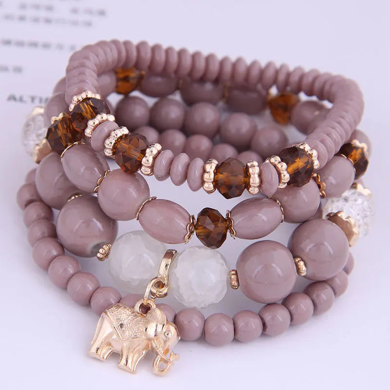 Bohemian Pink Crystal Beads Heart Charm Bracelets Women Girls Ethnic Tree Of Life Charm Wrap Bracelet-Dollar Bargains Online Shopping Australia