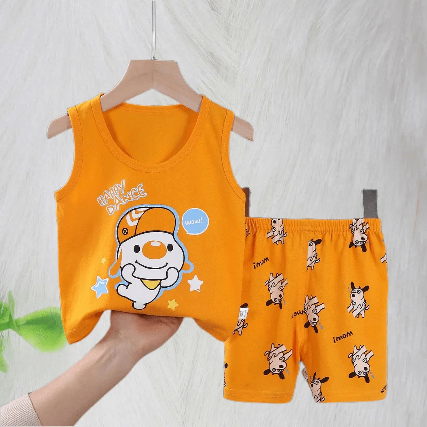 Boys Vest Set Summer Cotton New Clothes Children's Sleeveless Cartoon Wool Comfort Set Class A Thin Two-piece Set for 6-9months-Dollar Bargains Online Shopping Australia