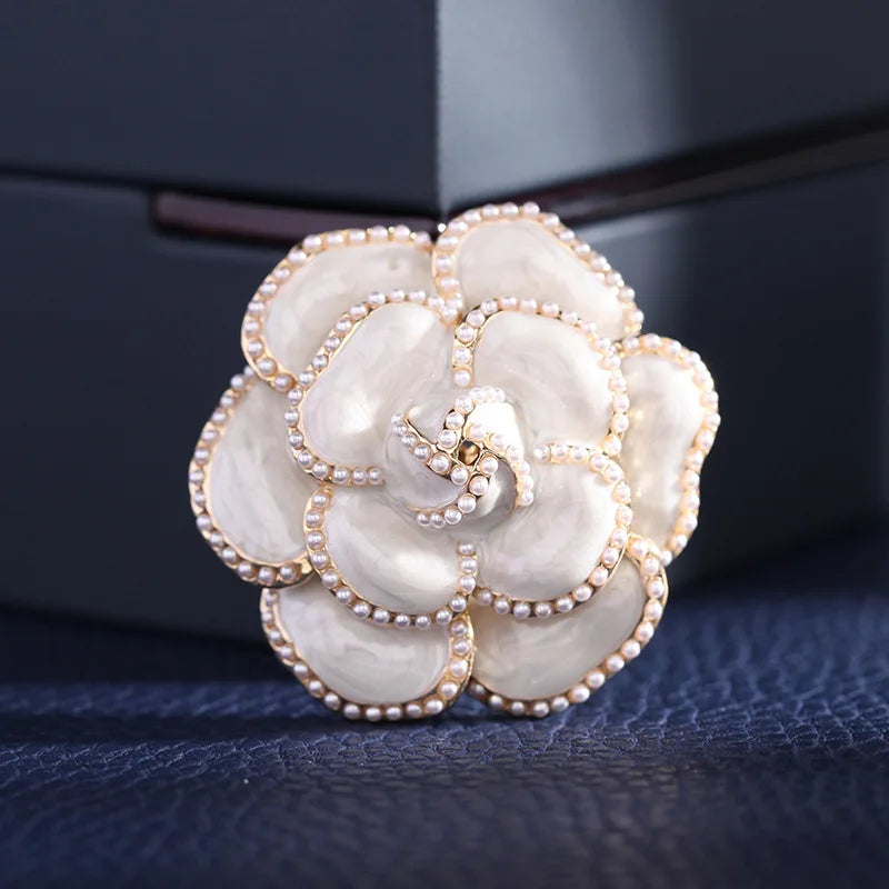 Luxury Small Fragrant Camellia Brooch Women High-end Pearl Flower Brooches for Lady Vintage Jewelry Trendy Coat Accessories Pin-Dollar Bargains Online Shopping Australia