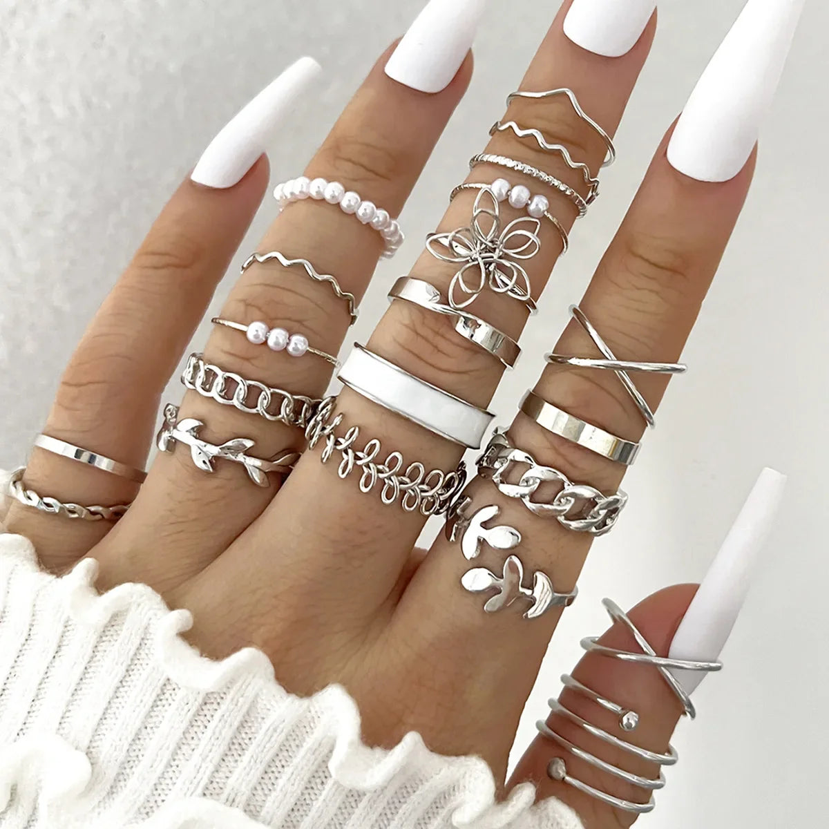 Silver Color Geometric Knuckle Rings Set For Women Eye Cross Sun And Moon Leaf Charm Finger Ring Female Boho Party Jewelry-Dollar Bargains Online Shopping Australia