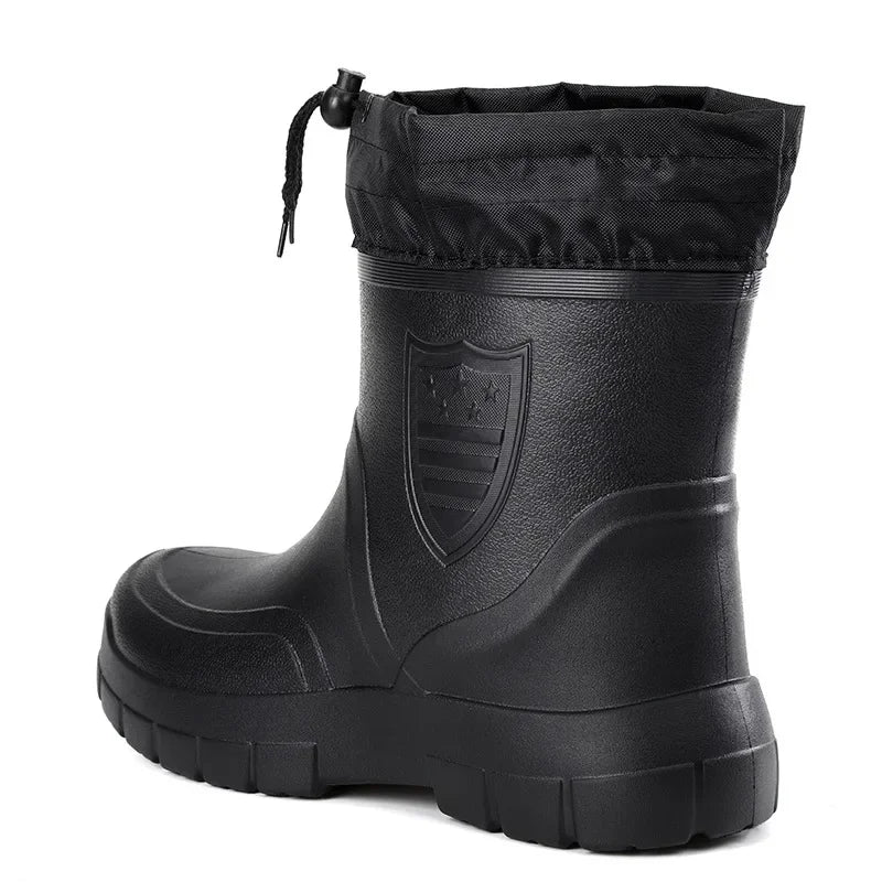 Winter Windproof Cotton Rain Boots Men Warm Light Ankle Rainboots Fashion Black Slip on Rain Shoes Men Waterproof Work-Dollar Bargains Online Shopping Australia