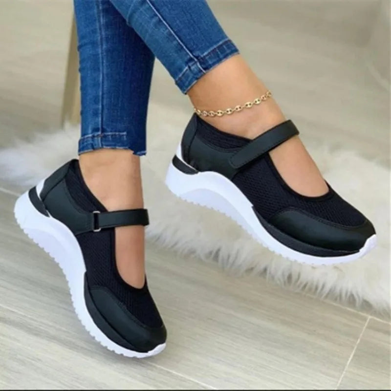 Knitted Women's Thick Sole Single Shoes Women's Grid Casual Women's Shoes Sneakers Women