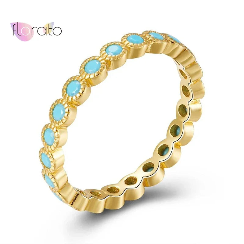 Gold Silver Multicolor Crystal Rings Turquoise Engagement Wedding Promise Ring Party Jewelry Gifts-Dollar Bargains Online Shopping Australia