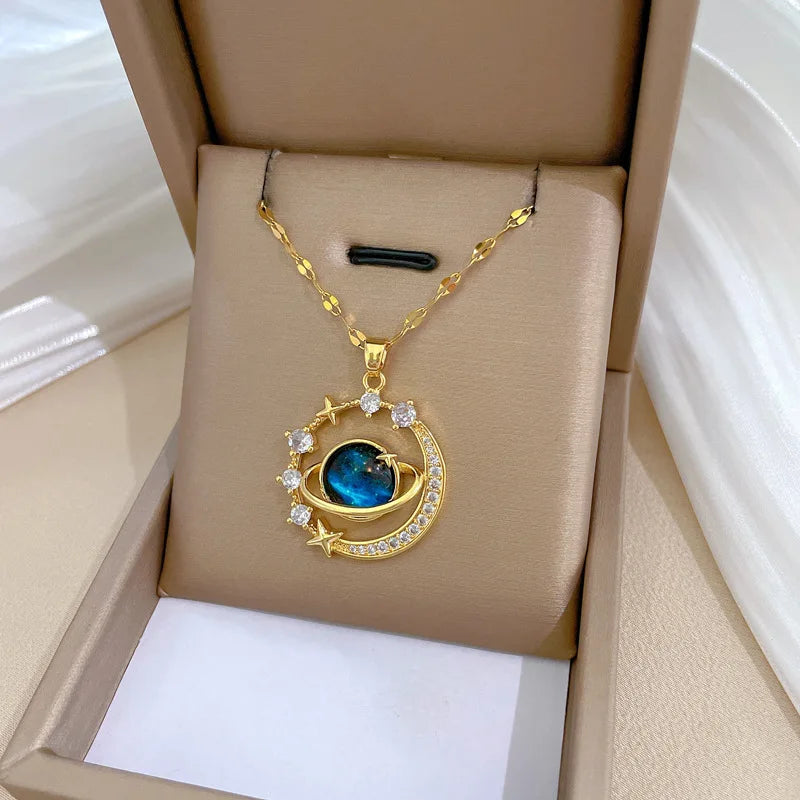 Exquisite Starry Sky Planet Light Luxurious Temperament Gorgeous Necklace Stars and Moon Versatile-Dollar Bargains Online Shopping Australia