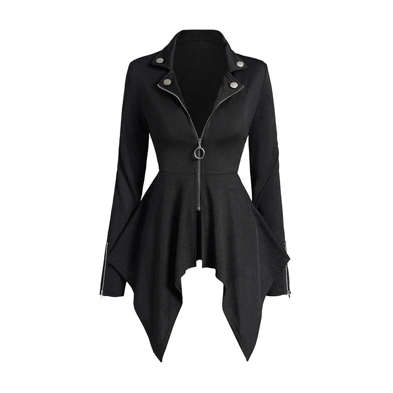 Women Gothic Coat Tops O Ring Zip Up Asymmetrical Hem Punk Coat Solid Color Mock Button Handkerchief Coat-Dollar Bargains Online Shopping Australia